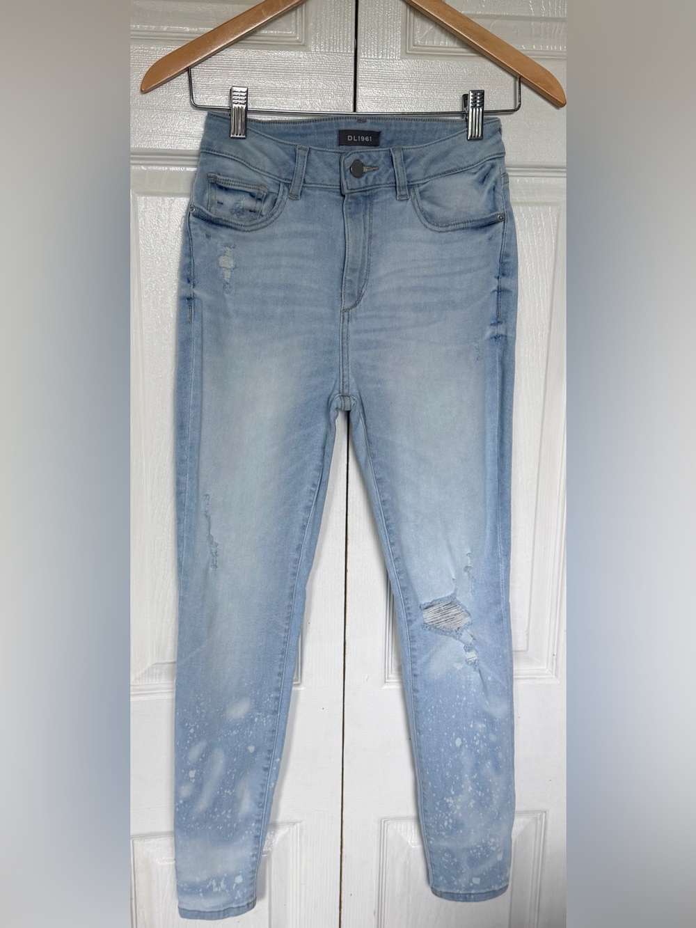 DL1961 Farrow Cropped High Rise Instasculpt Skinny Jeans 27 Goodwin Distressed